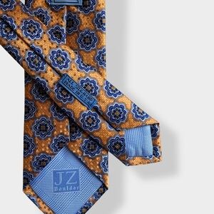 JZ Boutique All-Silk Tie – Made in USA, Orange & Blue Floral